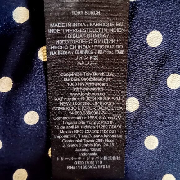 Tory Burch Navy Polka Dot Cream Scallop Silk Blouse - Picture 9 of 10